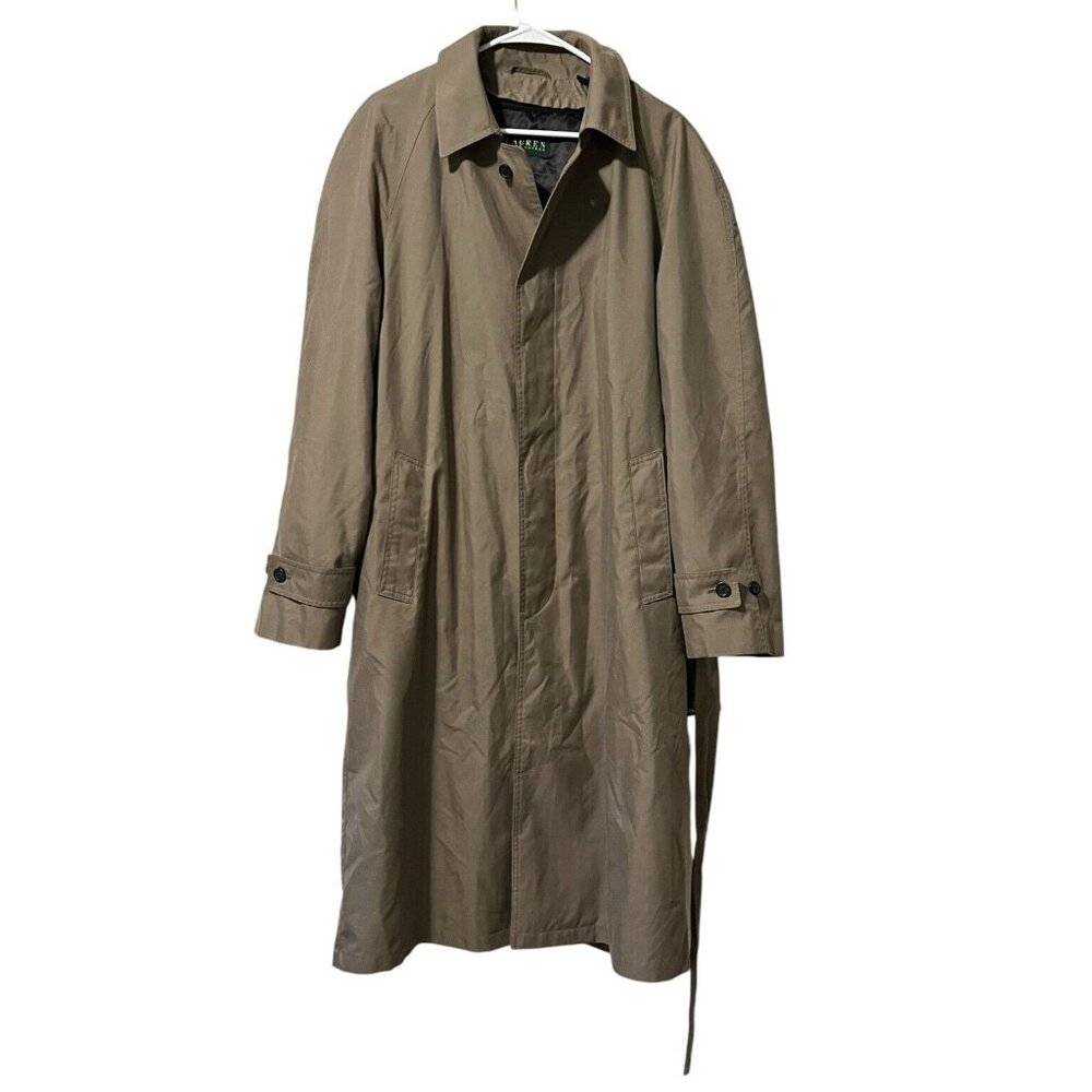 Lauren Ralph Lauren Khaki Classic Belted Trench Coat Overcoat Size 40L‎ City